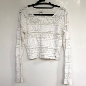 White lace long sleeve crop top